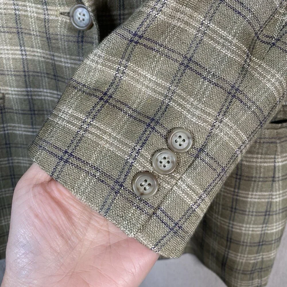Vintage Liz Claiborne Blazer Women 12 Petite Linen Blend Plaid Academia Heritage - Picture 6 of 15